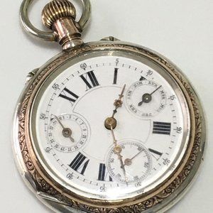 Antique Tissot QUANTIEME Cylindre Geneve Calendar Silver pocket watch Runs